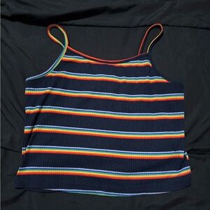 ROMWE Navy Ribbed Cami with Rainbow Trim
